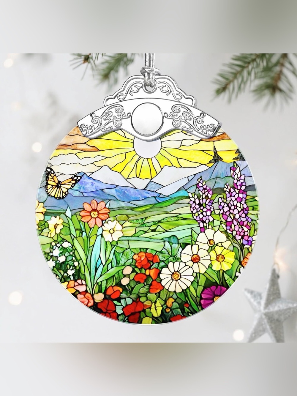 ✴️New✴️Floral Sunrise Stained Glass Suncatcher (2/$15)